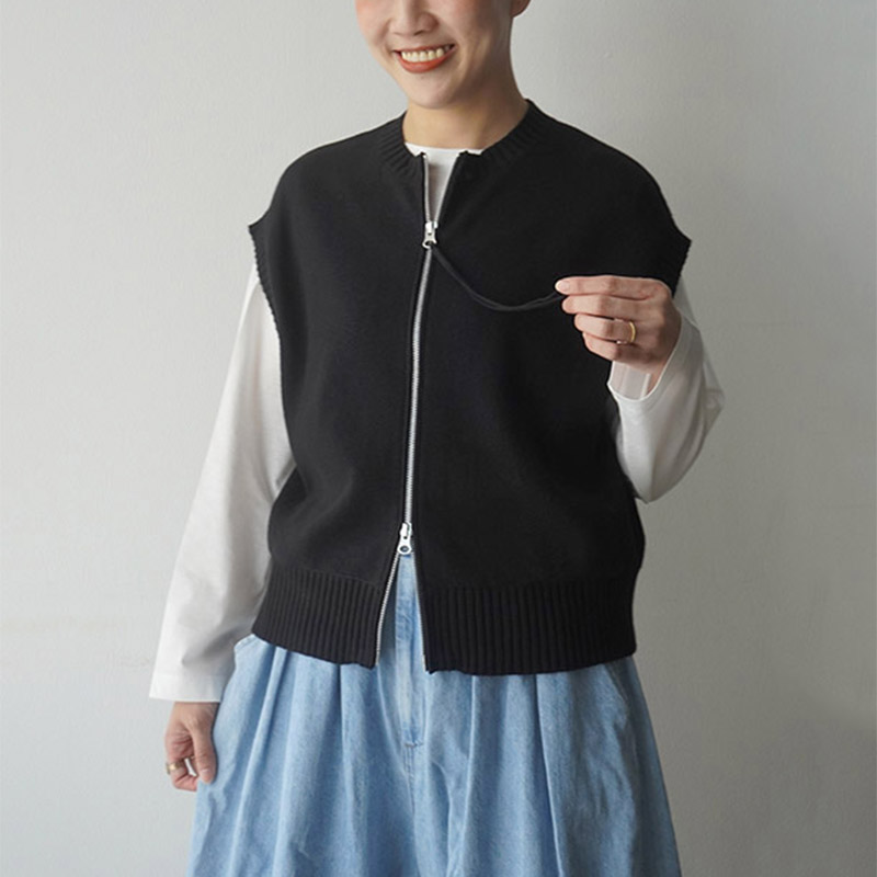 mao made  ミラノリブＷジップベスト /BK99